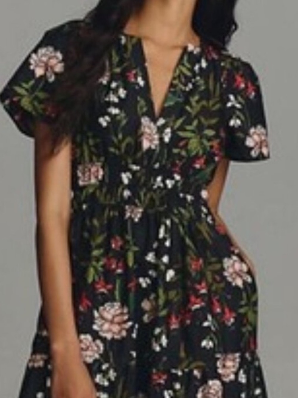 Anthropologie Somerset Black Floral Tiered Maxi Dress with Smock waist Motif - M - Picture 2 of 4